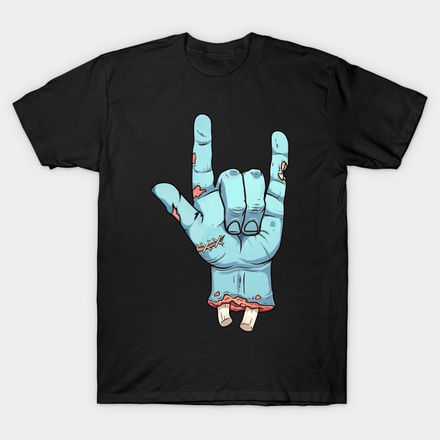 Zombie Rock n Roll Hand Funny Halloween Costume T-Shirt by ROMANSAVINRST